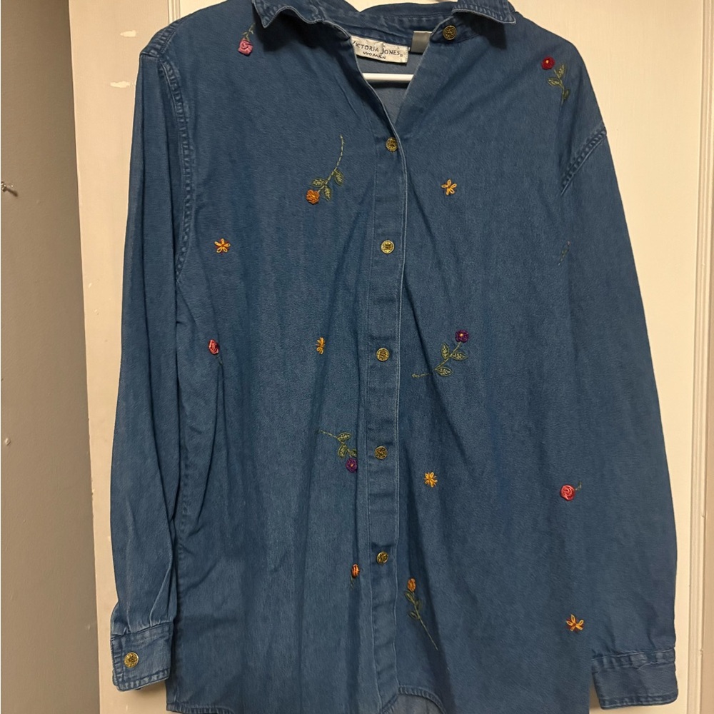 Embroidered Denim Button-Up Shirt